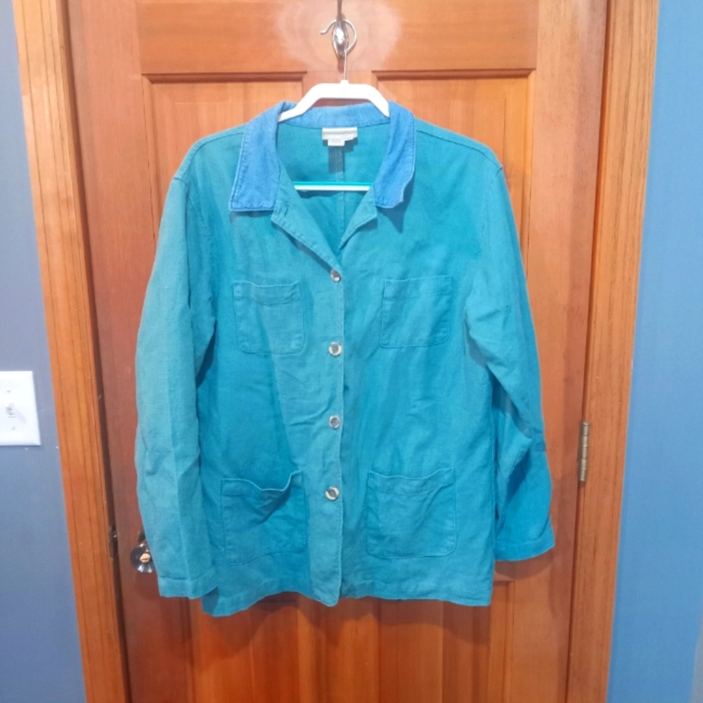 Coldwater Creek 100% linen blue blazer size L